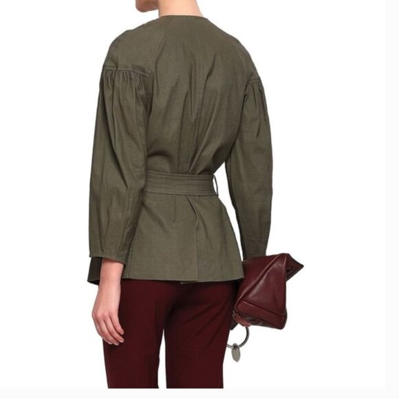 A.L.C. Kendrick Linen Blend Belted Kimono Puff Jacket Olive Green Sz O - Picture 7 of 14